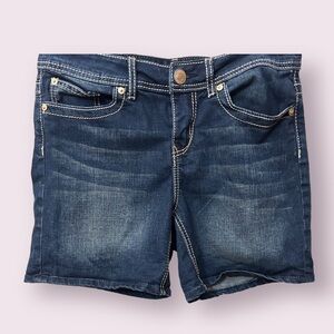 SEVEN7 Womens Cotton Mid Rise Faded Whiskering Stretch Full Zip Shorts Size 8